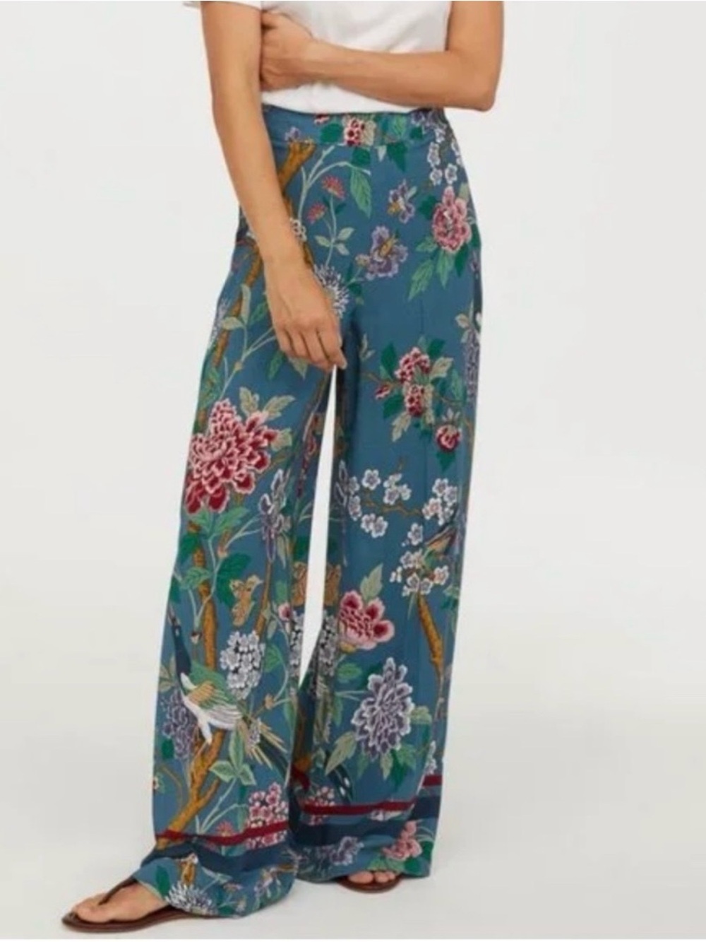 Floral Wide-Leg Pants in Teal Floral